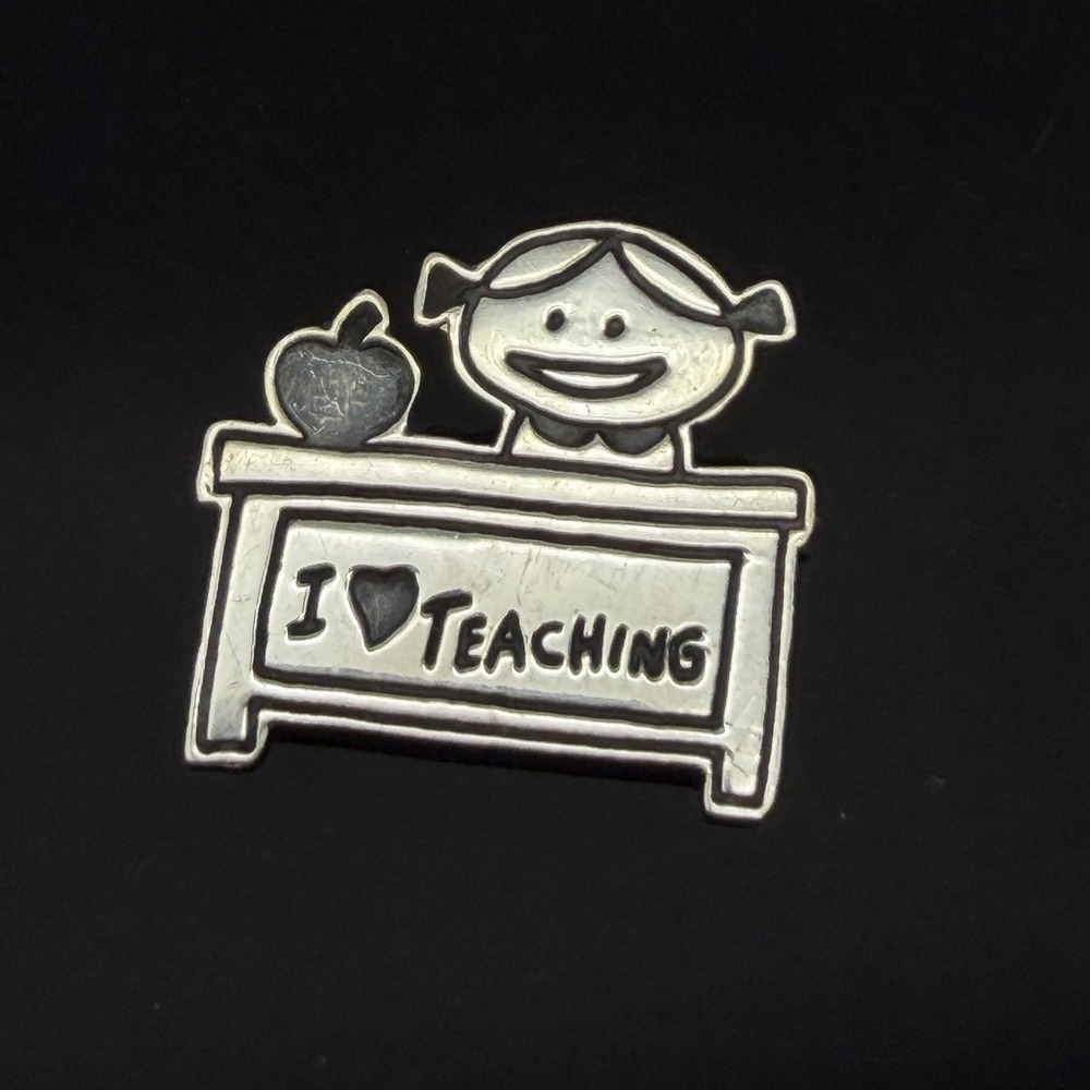 925 Sterling Silver Vintage "I Love Teaching" Pin Brooch Made In Mexico